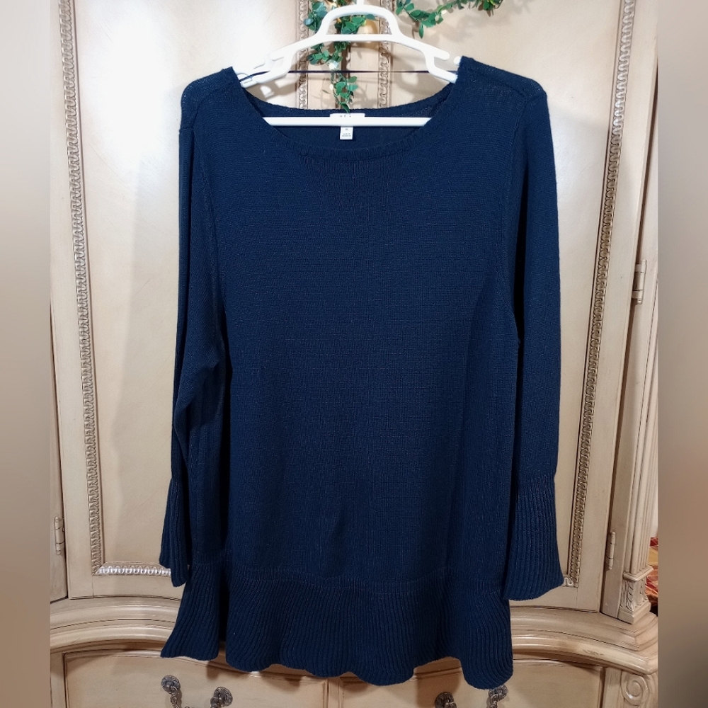 💥CLOSING SALE!New PLUS STYLE &CO. Navy Blue Tunic Sweater Bell Sleeve SZ 3X